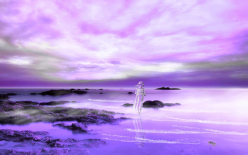 1080P free download | Sweet Innocence, fantasy, purple, lady, lake ...