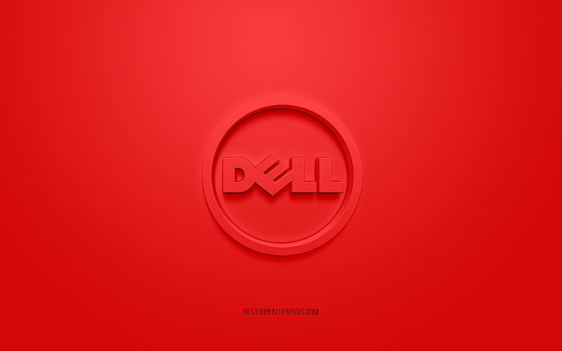 Dell round logo, red background, Dell 3d logo, 3d art, Dell, brands logo, Dell logo, red 3d Dell logo, HD wallpaper