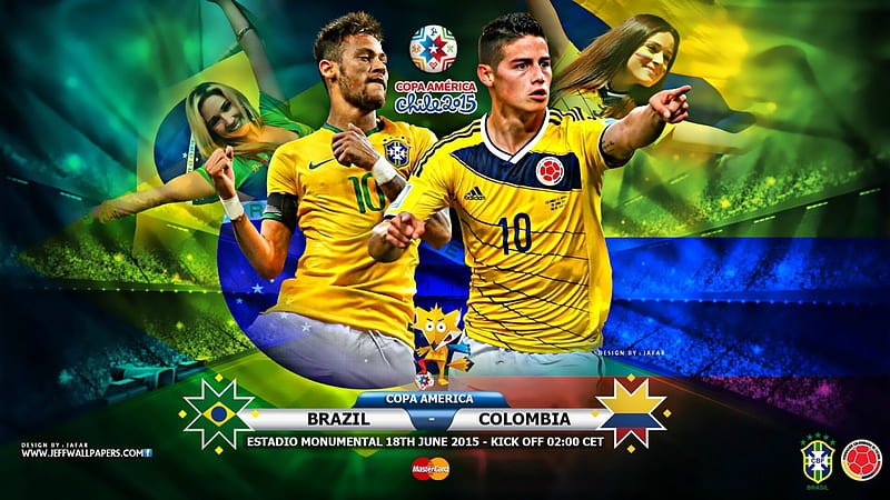BRAZIL - COLOMBIA COPA AMERICA 2015, COPA AMERICA , COPA AMERICA, neymar , james rodriguez , neymar jr, COPA AMERICA 2015, real madrid, football , james rodriguez, james, BRAZIL , fc barcelona, HD wallpaper