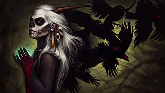 Fantasy, Dark, Crow, Demon, Women, HD wallpaper