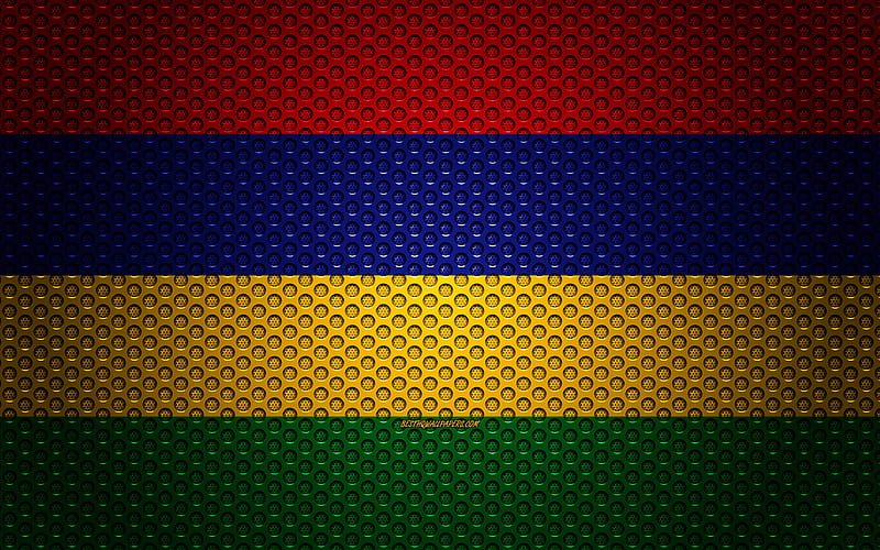 Flag of Mauritius creative art, metal mesh texture, Mauritius flag, national symbol, Mauritius, Africa, flags of African countries, HD wallpaper