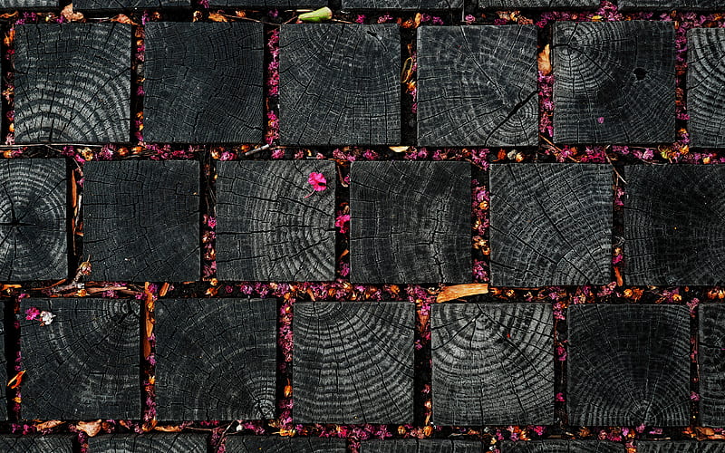 black square logs wooden logs texture, black wooden background, wooden textures, black backgrounds, HD wallpaper