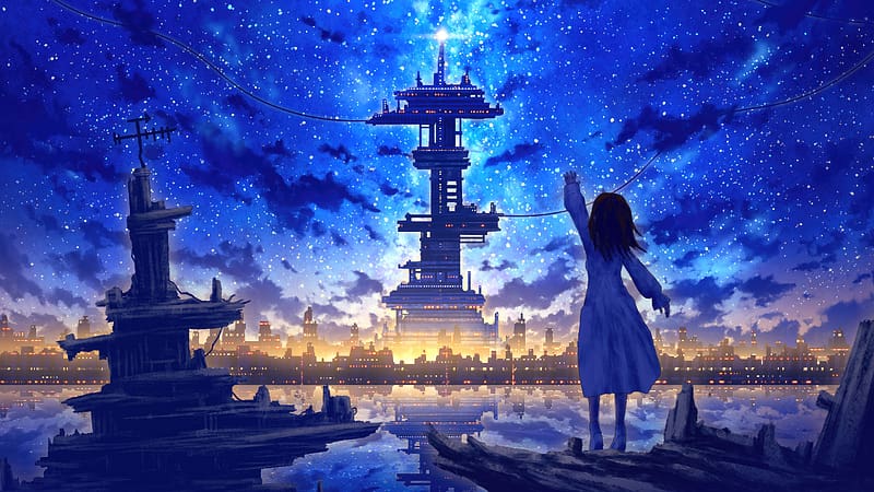 Hopeful Hellos Anime Girl Waving At The Shadow Of Progress, anime-girl ...