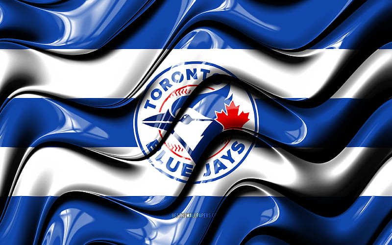 Toronto Blue Jays flag, , blue and white 3D waves, MLB, canadian baseball team, Toronto Blue Jays logo, baseball, Toronto Blue Jays, HD wallpaper