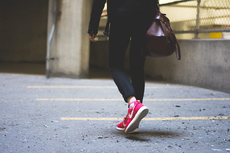 person wearing Nike running shoes walking along the path, HD wallpaper