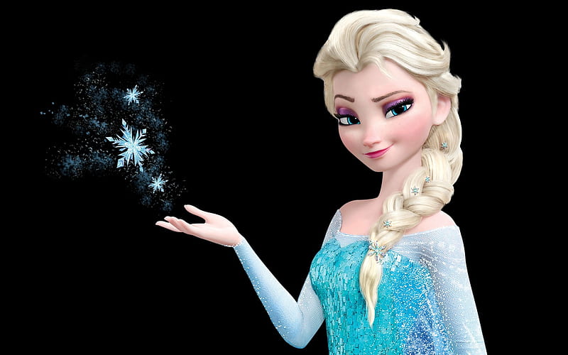 Frozen (2013), movie, elsa, black, blonde, winter, snowflake, girl, snow queen, frozen, princess, disney, blue, HD wallpaper