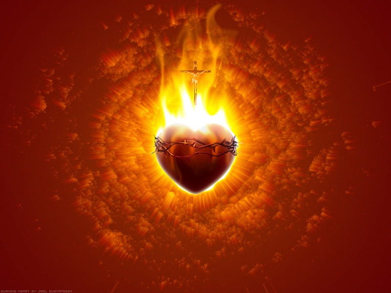 Burning Heart (modified), Jesus Christ, adore, glorify, most sacred heart of Jesus, Jesus, flame, sacred, soul, divine mercy, mercy, burn, burning, worship, spirit, sacred heart, holy, Christ, heart, cross, adoration, HD wallpaper