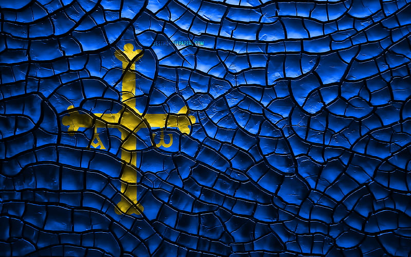 Flag of Asturias spanish provinces, cracked soil, Spain, Asturias flag, 3D art, Asturias, Provinces of Spain, administrative districts, Asturias 3D flag, Europe, HD wallpaper
