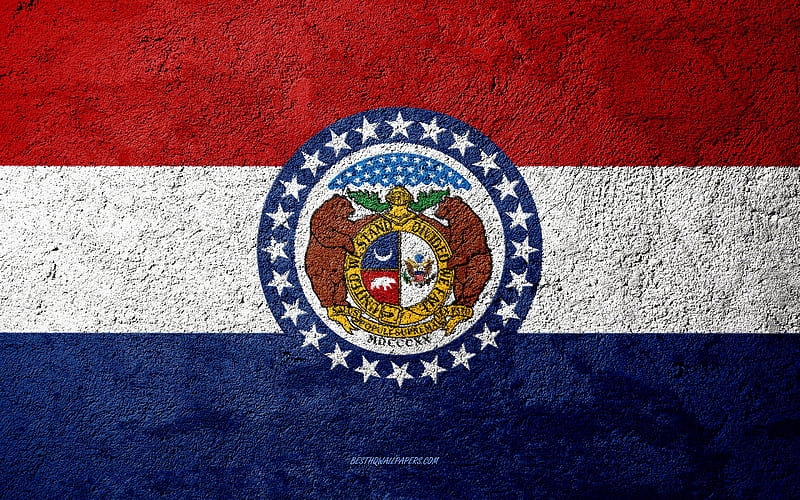 Flag of State of Missouri, concrete texture, stone background, Missouri flag, USA, Missouri State, flags on stone, Flag of Missouri, HD wallpaper