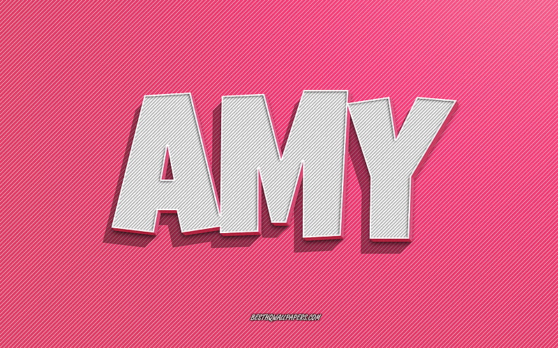 Amy, pink lines background, with names, Amy name, female names, Amy greeting card, line art, with Amy name, HD wallpaper