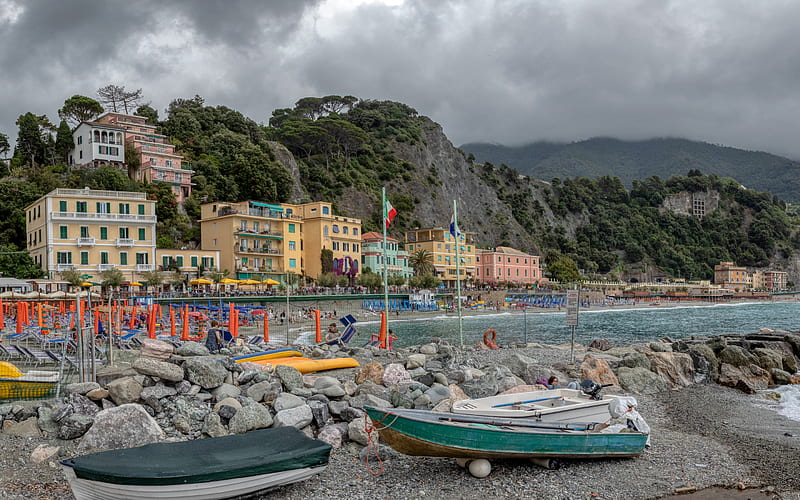 Monterosso, Ligurian coast, mountain landscape, summer, coast, Mediterranean Sea, Liguria, La Spezia, Italy, HD wallpaper