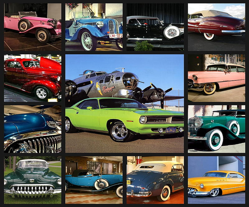 Coches antiguos, carros, guay, caliente, bonito, mosaico, vintage, rápido,  Fondo de pantalla HD | Peakpx