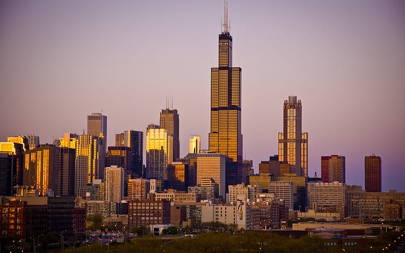 Chicago, Willis Tower, skyscrapers, Illinois, US, evening, Michigan, HD wallpaper
