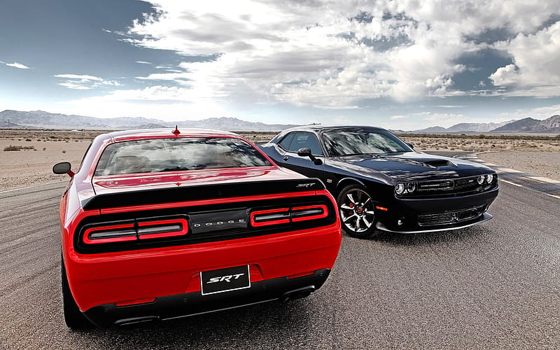 Dodge Challenger SRT, American sports cars, red, black Challenger, sports coupe, Dodge, HD wallpaper