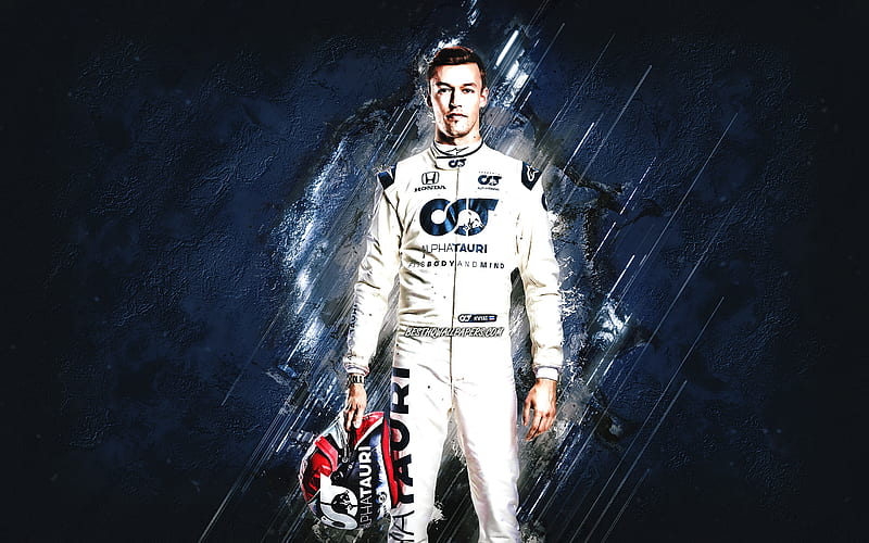 Daniil Kvyat, Scuderia AlphaTauri, Formula 1, Russian racing driver, blue stone background, F1, racers, HD wallpaper