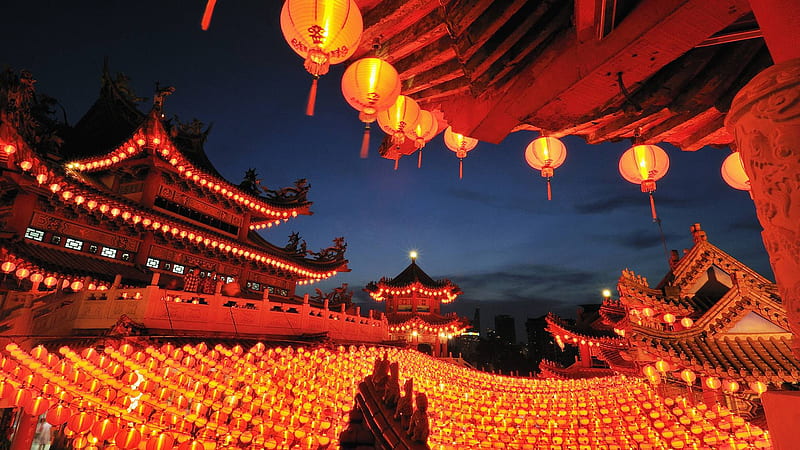 Chinese lantern, festival, lantern, scenery, night, HD wallpaper