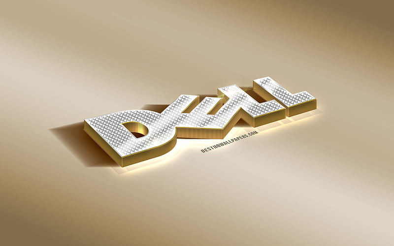 Dell 3d diamonds logo, gold background, Dell, 3d Dell emblem, gems, Dell logo, HD wallpaper