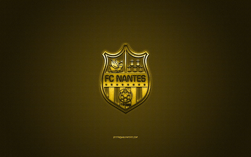 FC Nantes, French football club, Ligue 1, Yellow logo, Yellow carbon fiber background, football, Nantes, France, FC Nantes logo, HD wallpaper