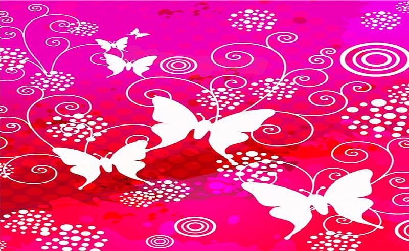 White butterflies, big, butterflies, white, small, pink, HD wallpaper