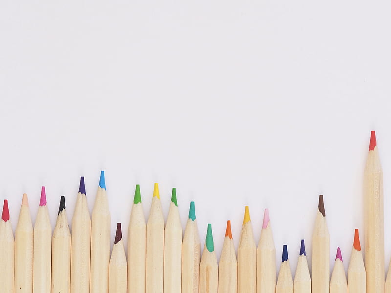 colored pencil lined up on top of white surface, HD wallpaper