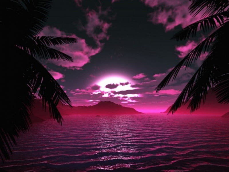violet sunset, nature, violet, sunsets, ocean, HD wallpaper
