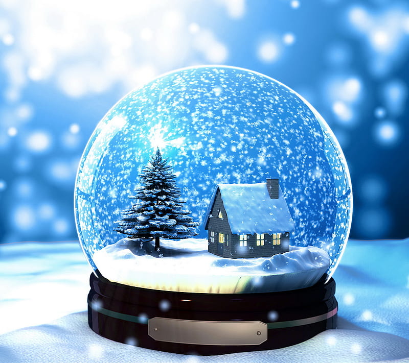 Snow Globe, christmas, house, tree, winter, HD wallpaper