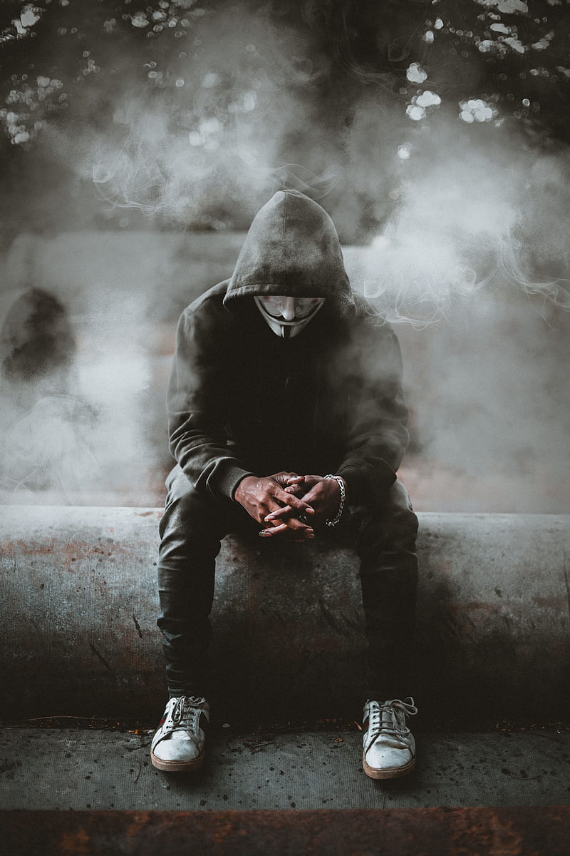 anonymous, mask, hood, smoke, person, HD phone wallpaper