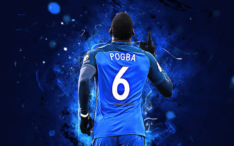 Paul Pogba, back view, FFF, abstract art, France National Team, Pogba, soccer, footballers, neon lights, French football team, HD wallpaper