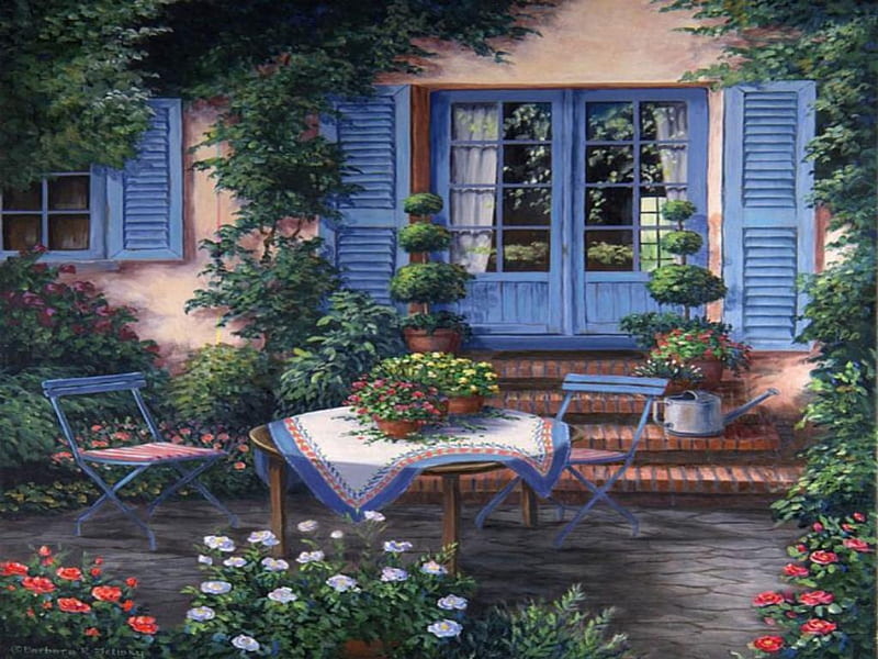 Courtyard-, garden, nature, house, backyard, HD wallpaper