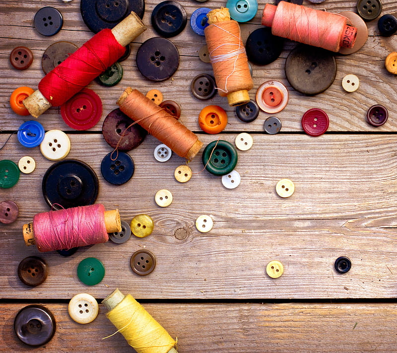 Buttons , sewing, thread, wood, yarn, HD wallpaper
