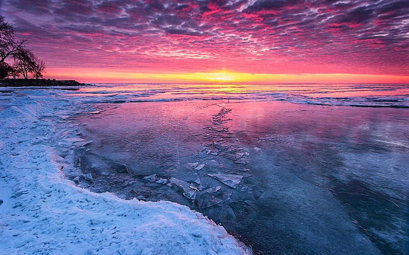 Sunset On A Frozen Lake, HD wallpaper