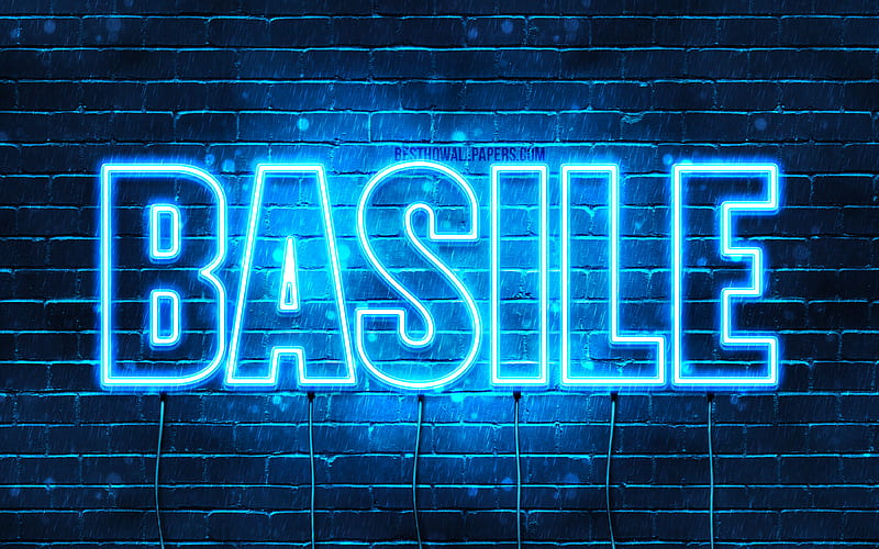 Basile with names, Basile name, blue neon lights, Happy Birtay Basile, popular french male names, with Basile name, HD wallpaper