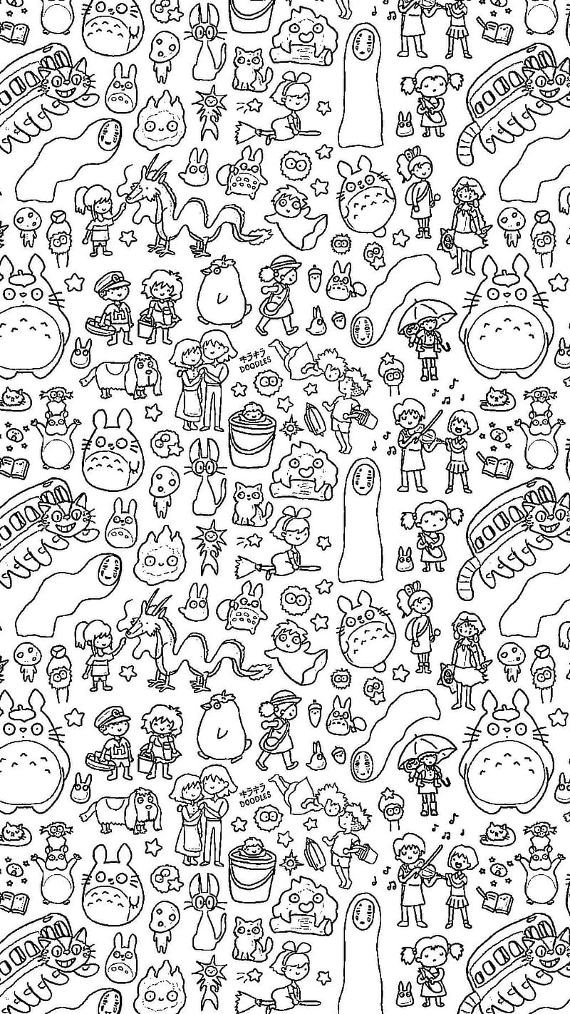 Whatsapp Ma, studio ghibli doodle, pattern, HD phone wallpaper