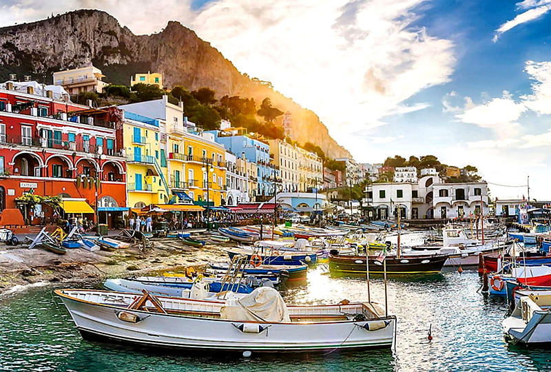 Capri, Italy, architecture, Italy, Capri, cityscape, bonito, boats, graphy, wide screen, scenery, HD wallpaper