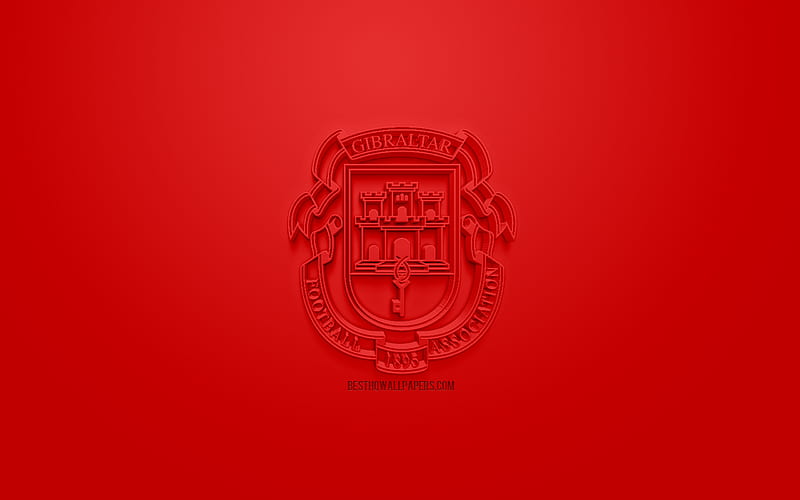 Gibraltar national football team, creative 3D logo, red background, 3d emblem, Gibraltar, Europe, UEFA, 3d art, football, stylish 3d logo, HD wallpaper