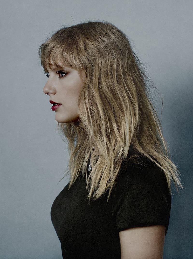 Taylor Swift, women, blonde, singer, blue eyes, Black top, simple background, profile, lipstick, HD phone wallpaper