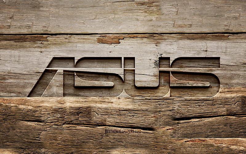 Asus wooden logo wooden backgrounds, brands, Asus logo, creative, wood carving, Asus, HD wallpaper