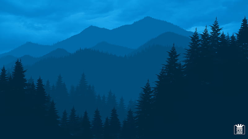 mountains, forest, landscape, dark, art, HD wallpaper