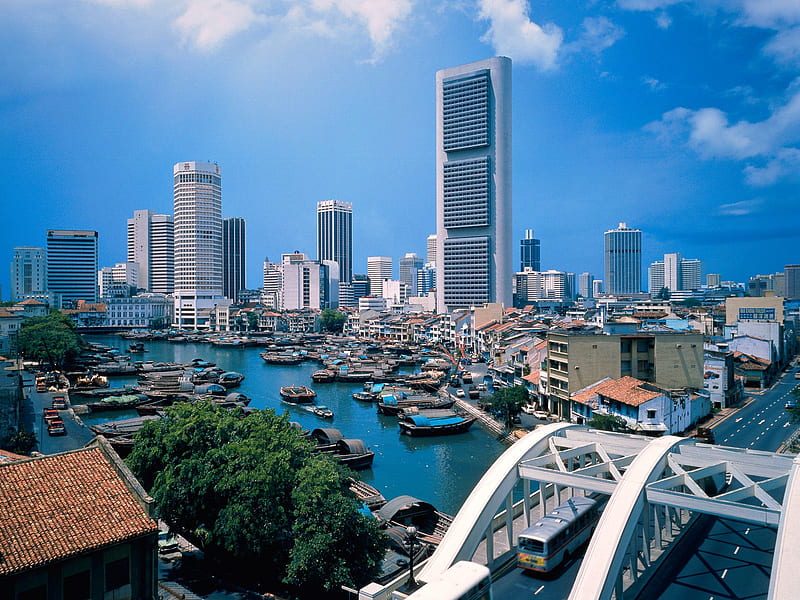 Singapore River, city, river, singapore, skyscrapers, HD wallpaper