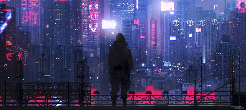 city, silhouette, art, cyberpunk, futurism, sci-fi, HD wallpaper