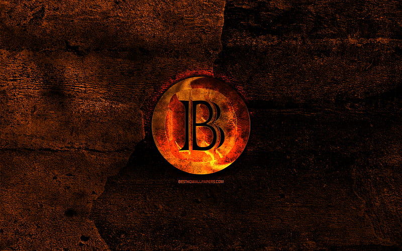 BlackCoin fiery logo, orange stone background, creative, BlackCoin logo, cryptocurrency, BlackCoin, HD wallpaper