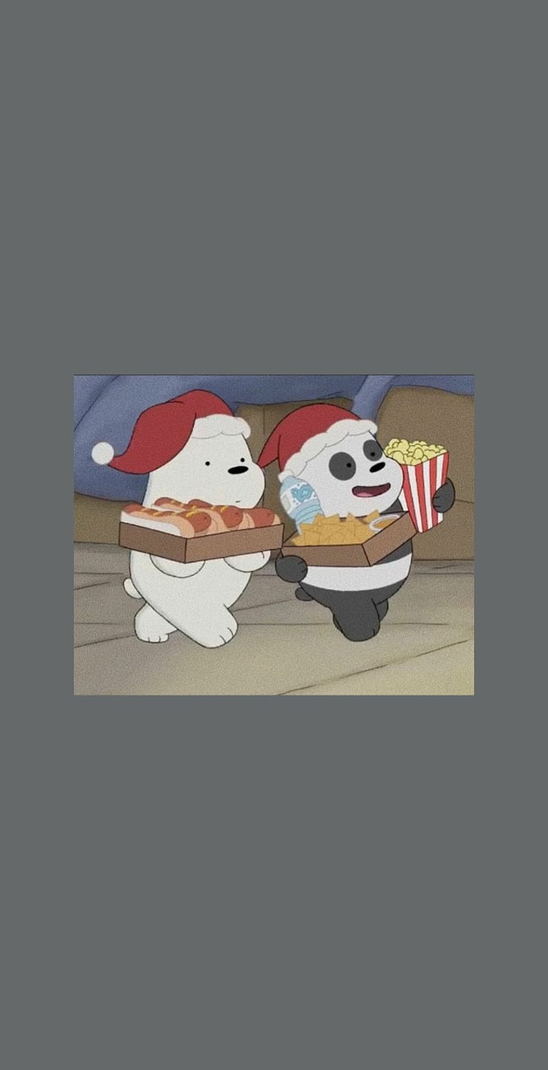 We bare bears grey, bears, brothers, christmas, cute, happy, ice bear, panda, HD phone wallpaper