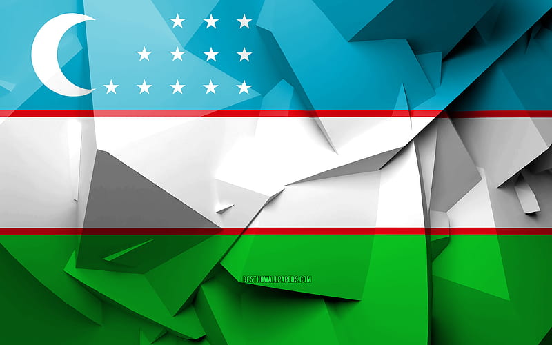 Flag of Uzbekistan, geometric art, Asian countries, Uzbek flag, creative, Uzbekistan, Asia, Uzbekistan 3D flag, national symbols, HD wallpaper