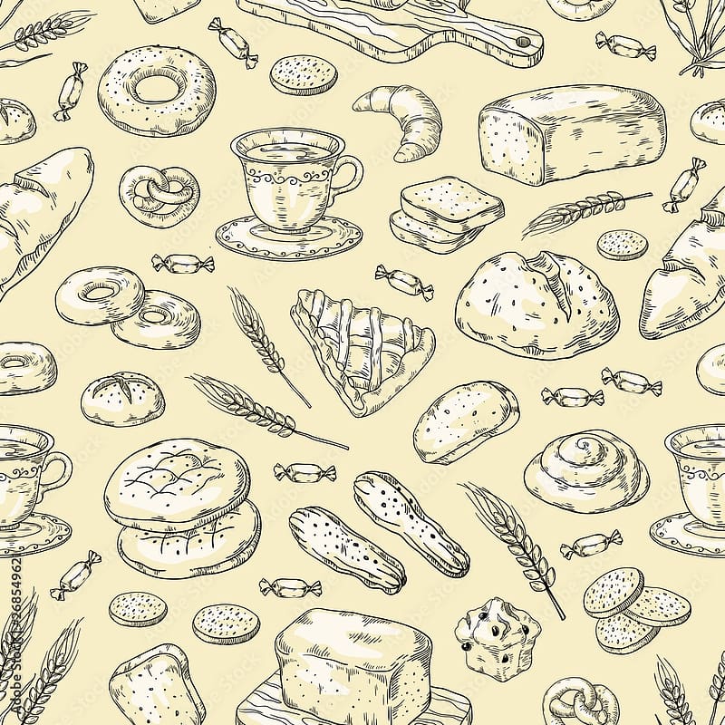 Hand drawn bakery pattern. Vintage bread and cakes doodle sketch design template, sweet pies and cookies. Vector bakery illustrations set Stock Vector, Food Vintage, HD phone wallpaper