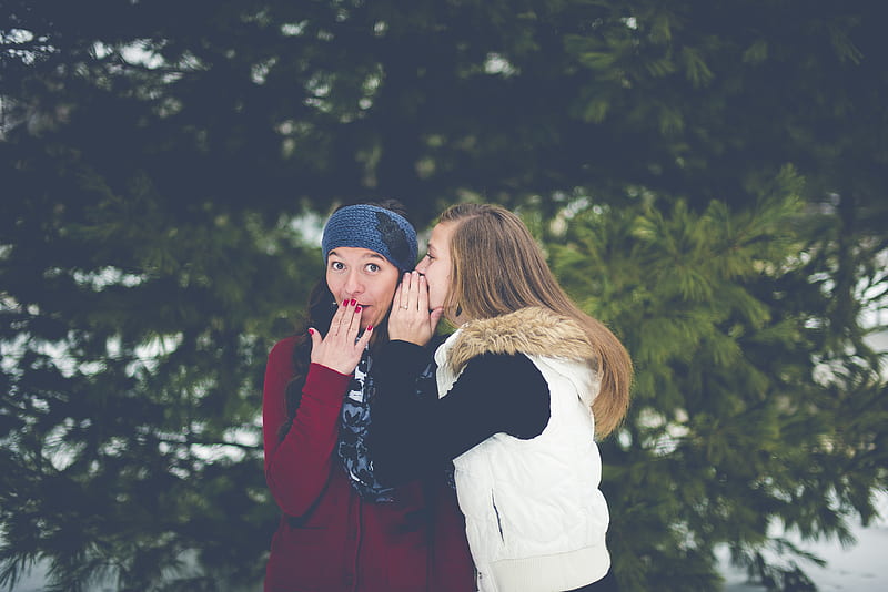 woman whispering on woman's ear while hands on lips, HD wallpaper