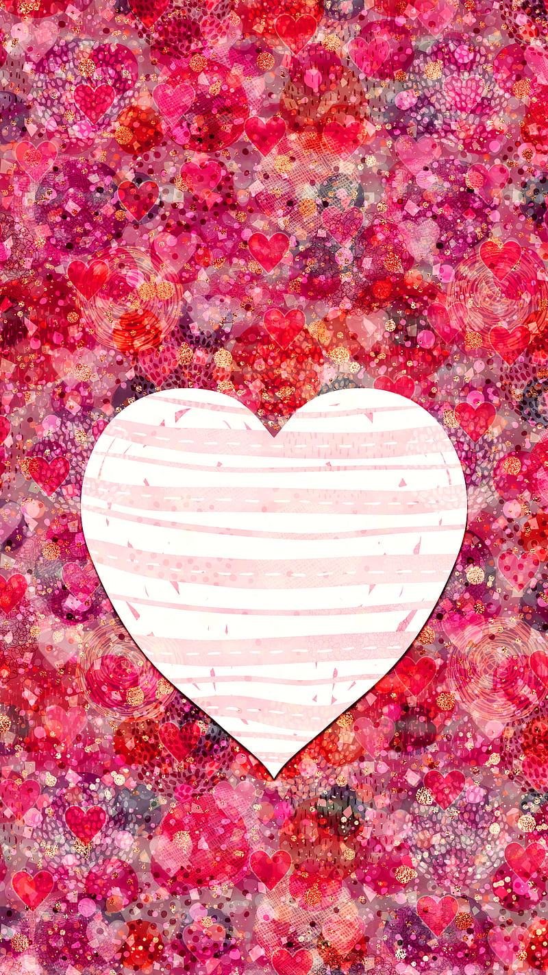 Valentine's Day Heart, Valentine, cute, glitter, corazones, love, pink, red, romantic, texture, HD phone wallpaper