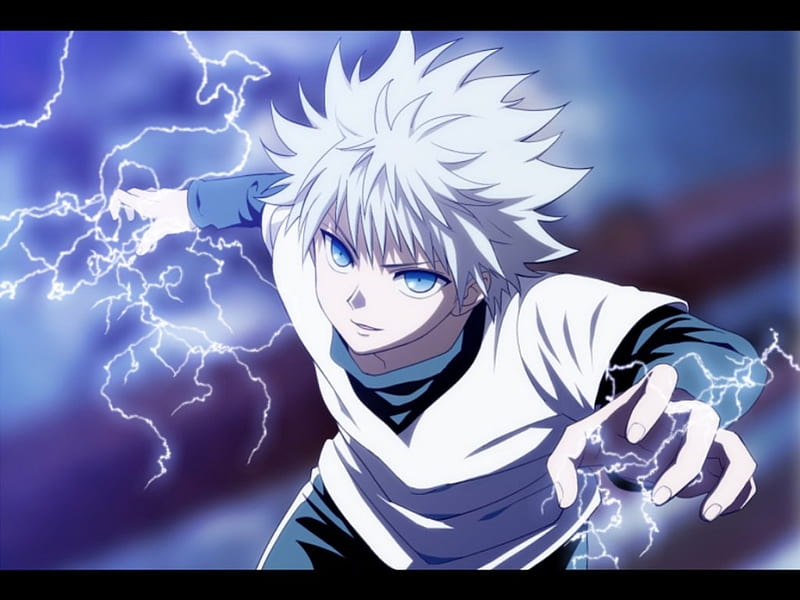 Thunderbolt, cg, guy, bonito, magic, fanstasy, killua zoldyck, spiky hair, anime, killua, handsome, hot, beauyt, hunter x hunter, male, lighting, thunder, sexy, short hair, boy, zoldyck, cool, fight, silver hair, sinister, hunter, HD wallpaper