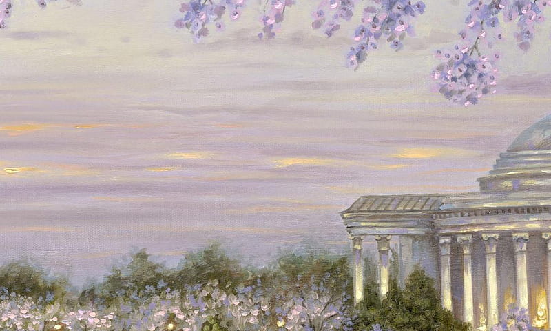 Washington, DC, in Spring, jefferson memorial, washington dc, cherry blossoms, HD wallpaper