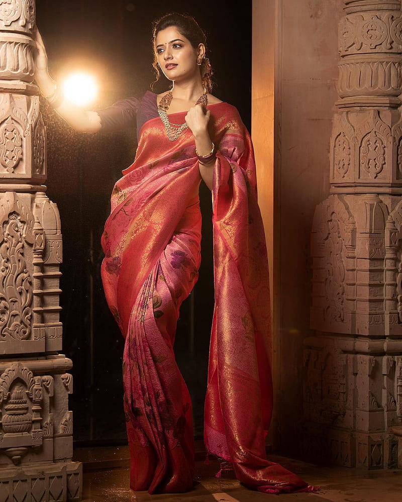 ashika ranganath, sari, fashion design, HD phone wallpaper