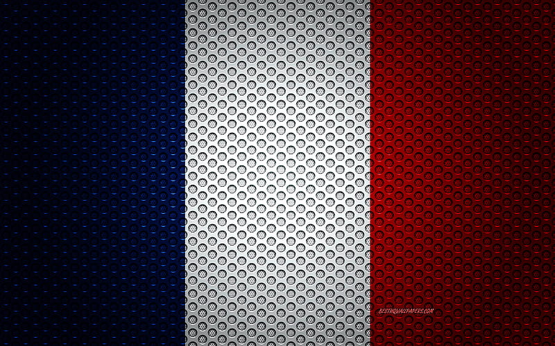 Flag of France creative art, metal mesh texture, French flag, national symbol, France, Europe, flags of European countries, HD wallpaper